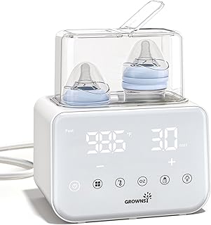 Baby Bottle Warmer, Grownsy 10-in-1 Fast Bottle Warmer Accurate Temp Control, with LCD Display, Timer, Defrost, Sterili-zing, Keep 24H, Double Bottle Warmer for Breastmilk& Formula, Heat Baby Food
