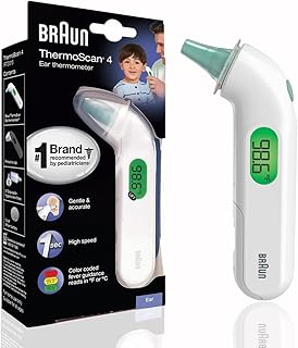 Braun ThermoScan 4 Digital Ear Thermometer for Kids and Adults, Professional Accuracy, Color Coded and Audio Fever Guidance for Babies, Toddlers