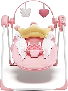 Baby Swings for Infants, Baby Girl Swing for Newborn, Portable Infant Swing with Music, Adaptable Speed, Timing, Soft Cushion, 0-9 Months 20 lbs(Pink)