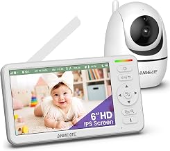 ANMEATE 6" Video Baby Monitor with Camera and Audio No WiFi | 48Hr Battery Life, Remote Pan Tilt Zoom, Thermal Sensor, Two-Way Audio, White Noise, 1000ft Long Range Secure Infant Monitor