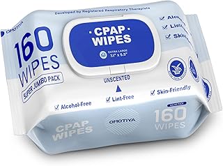 CPAP Mask Wipes, 160 Count Super Jumbo Pack, FSA/HSA Eligible, Extra Large & Moist, Unscented, Lint Free, Alcohol Free, Cleansing-Safe, Cleaning Wipes for Mask, CPAP Machine & Supplies, 1-Pack