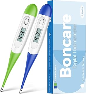 Boncare Rectal Thermometer for Baby 2 Packs (Dark Blue+Green) | Digital Thermometer with 10 Seconds Fast Reading