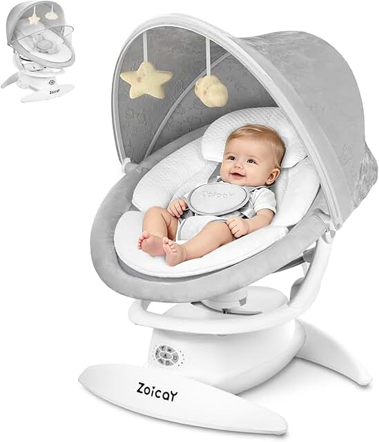 3-in-1 Baby Swings for Infants with Motion Detection | Portable Baby Swing with Canopy, 5 Speeds & 3 Swing Modes, 12 Melodies, Electric Swing for Baby, Up to 25 lbs, White