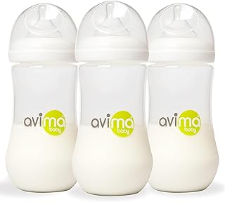 Avima 12 oz Anti Colic Baby Bottles w Fast Flow Nipples. 6-12M (Set of 3) | Wide Neck Stage 3 Silicone Nipples