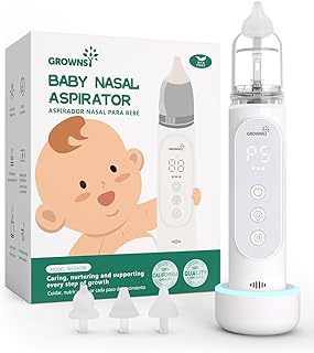 GROWNSY Nasal Aspirator for Baby, Upgraded 5 Suction Levels Baby Nose Sucker, IPX7 Waterproof Electric Nose Suction for Baby, Booger Sucker for Toddlers with Automatic Cleaning &Music &Light Functions
