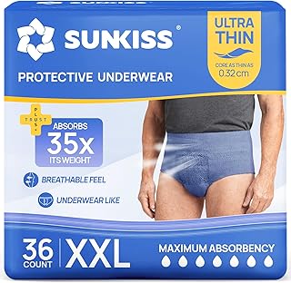 Ultra Thin Men's Incontinence Underwear, XXLarge, Blue, 36 Count | Disposable Pull-Ups, Fast Absorption, Moderate Absorbency, Leak Proof, Breathable Comfort, Odor Control, Whisper-Quiet