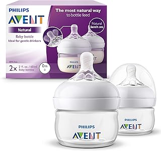 Philips Avent Natural Baby Bottles, with First Flow Nipple, 2OZ/60ML, 2 Pack, SCF019/25