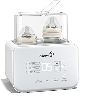Baby Bottle Warmer, Grownsy 8-in-1 Fast Milk Warmer with Timer Breastmilk or Formula, Fits 2 Bottles, Accurate Temperature Control, with Defrost, Sterili-zing, Keep, Heat Baby Food Jars Function