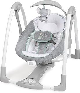 Ingenuity ConvertMe 2-in-1 Compact Portable Automatic Baby Swing & Infant Seat, Battery-Saving Vibrations, Nature Sounds, 0-9 Months 6-20 lbs (Swell)