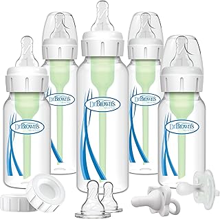Dr. Brown's Natural Flow Anti-Colic Options+ Narrow Baby Bottle Gift Set with Advantage Pacifier & Bottle Travel Caps, 0m+