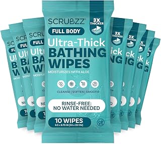 Extra Large Body Wipes for Adults Bathing No Rinse - 80 Ultra Thick Disposable Shower Wipes for Men, Women & Elderly - Great for Gym, Camping, Post Surgery