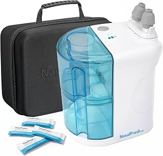 NASALFRESH MD Premium Bundle–Dual Powered Nasal Irrigation System | Nasal Rinse & Wash, Sinus Decongestant Relief, 60 Saline Packets, Case, Rechargeable, 2 Sets of Nose Pillows, 2-year Warranty