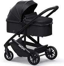 newyoo Infant Stroller with Pramette Mode, Nestro 516M, Convertible Baby Strollers with Reversible Seat & Cup Holder, Coches para Bebes, 2-in-1 Rear-Facing Pram, Black