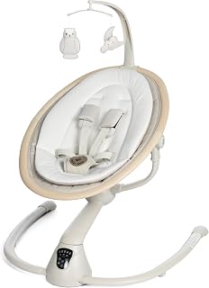 Maxi-Cosi Cassia Smart Baby Swing for Infants, Portable, Foldable Infant Swing with Music, 360 Rotation, 5 Speeds, 12 Melodies, EcoCare Fabric, Auto Motion Sensor, 2 Reclines, Classic Oat