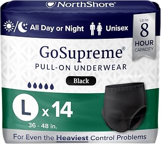 GoSupreme 8-Hour HBL Pull-On Underwear, Black, Large, 14 Count | Pull-Up Style Incontinence Underwear for Men, Women & Teens, Overnight Heavy Bladder Leaks, Fits Waists 36-48 inches