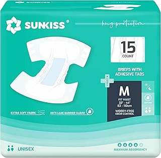 TrustPlus Adult Diapers with Tabs, Unisex, Medium, 15 Count | Disposable Incontinence Briefs with Fast Absorption, Soft Materials, Leak Protection, High Absorbency, Wetness Indicator
