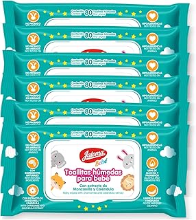 JALOMA Baby Wipes, Pack of 6, 80 Wipes Each (480 Count) | Chamomile and Calendula Extract, Hypoallergenic, Paraben Free