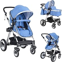 BABY JOY Baby Stroller, 2-in-1 Convertible Bassinet Reclining Stroller, Foldable Pram Carriage with 5-Point Harness, Including Cup Holder, Foot Cover, Diaper Bag, Aluminum Structure, Blue
