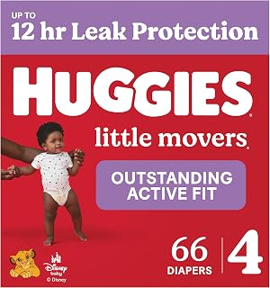 Huggies Little Movers Baby Diapers, Size 4 (22-37 lbs), 66 Ct, Packaging May Vary