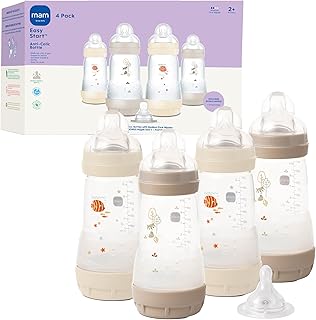 MAM 9oz Easy Start Anti-Colic+ Vented Baby Bottles, 2+ Months, 4 Pk, Unisex | Medium Flow Breastfeeding-Like Nipple, Dual Anti-Colic Reduces Gas & Reflux, Easy Clean, BPA Free, 2+ Months, Made In Europe