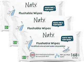 Flushable Baby Wipes, 98% Water & Hypoallergenic, 168 Ct. (3 Packs) | Natural for Sensitive Skin, Unscented, Plant-Based, Fragrance-Free, Gentle for Newborn & Toddler