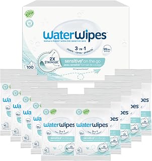 Sensitive+ On The Go Wipes, 3-In-1 Cleans, Cares, Protects, 99.9% Water, Unscented & Hypoallergenic Wet Wipes, 100 Count (10 Packs)