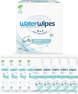 Sensitive+ On The Go Wipes, 3-In-1 Cleans, Cares, Protects, 99.9% Water, Unscented & Hypoallergenic Wet Wipes, 224 Count (8 Packs)