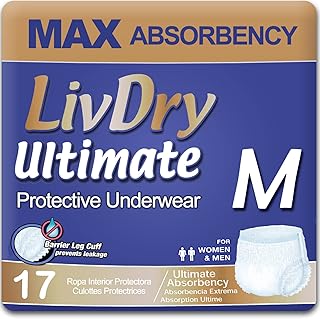 Ultimate Adult Incontinence Underwear, Max Absorbent Adult Diapers with Leak Protection, Medium, 17-Pack