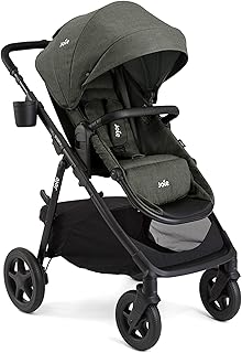 Joie Ginger 4-in-1 Convertible Pramette and Stroller, Height Adjustable seat, All-Wheel Suspension, Extra Storage – for Newborns and Toddlers (Evergreen)