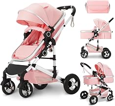 Kinder King 2 in 1 Convertible Baby Stroller, Diaper Bag, Pink | Folding High Landscape Infant Carriage, Newborn Reversible Pram, Anti-Shock Toddler Pushchair Stroller, Gift, 0-36 Months