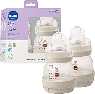 MAM 4.5oz Easy Start Anti-Colic+ Vented Baby Bottle, 0+ Mths, 2 Pk, Unisex | Extra Slow Flow Breastfeeding-Like Silicone Nipple,Dual Anti-Colic Bottle Reduces Colic, Gas & Reflux, Easy Clean, BPA Free