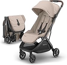 UPPAbaby Minu V3 Travel Stroller - Lightweight + Compact Design - One-Hand Fold + Unfold - from Birth + Overhead Compatible - Ada (Sandstone/Carbon Frame/Chestnut Leather)