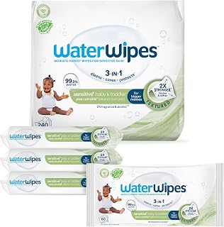 Sensitive+ Baby & Toddler Wipes, 3-In-1 Cleans, Cares, Protects, 99.9% Water, Textured Clean, Unscented & Hypoallergenic, 240 Count (4 Packs)