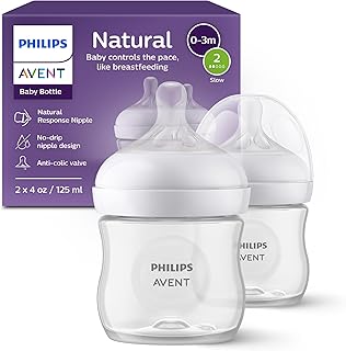 Philips Avent Natural Baby Bottles with Natural Response Nipples (Slow Flow, Flow 2), 4oz, 2-Pack, SCY900/02