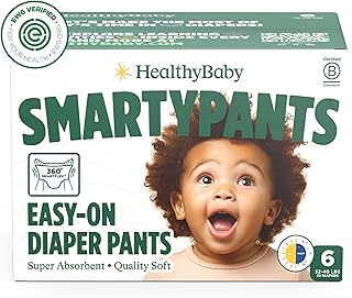 HealthyBaby Non-Toxic Training Pants Toddler Diapers - Size 6, 32 Count | EWG Verified & Microbiome-Friendly. Easy pull-on & tear-away design. Plant-derived materials. 12-hour leak protection. TCF.