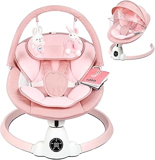 Uuoeebb Baby Swing for Infants, Portable Electric Baby Swings with Bluetooth, 5 Swing Speed, 10 Melodies, 5-Point Harness, Remote Control & Touch Panel - Infant Swing for Indoor & Outdoor Use, Pink
