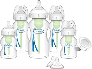 Dr. Brown's Anti-Colic Options+ Wide-Neck Baby Bottle Feeding Set, 5 oz/9 oz, with Bottle Travel Caps (Packaging May Vary)