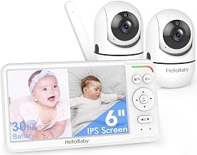 HelloBaby Baby Monitor with 2 Cameras, World First 6" IPS Split Screen, Double Cameras No WiFi, 30H Battery, 2-Way Audio, Pan-Tilt-Zoom, VOX Mode, Night Vision, 8 Lullabies, 1000ft Range