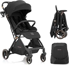 Gromast Gravity Folding Baby Stroller - Portable Travel Toddler Stroller w/Adjustable Backrest, Canopy & Cup Holder, Lightweight and UV Protected, One-Hand Automatic Folding - Black