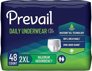 Prevail Daily Protective Underwear - Unisex Adult Incontinence Underwear - Disposable Adult Diaper for Men & Women - Maximum Absorbency - XX-Large - 12 Count (Pack of 4) | Prevail Daily Unisex Underwear Maximum Disposable Incontinence Underwear Pull On with Tear Away Seams 2X-L