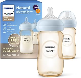 Philips Avent PPSU Natural Baby Bottles - with Medium Flow Nipples (Flow 3), 9oz, 2-Pack, SCY943/12