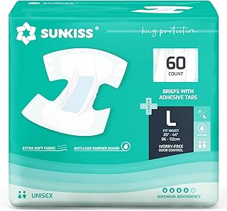 SUNKISS TrustPlus Adult Diapers with Maximum Absorbency, Disposable Incontinence Briefs with Tabs for Men and Women, Large, 60 Count (4 Packs of 15) | Disposable Incontinence Briefs with Fast Absorption, Soft Materials, Leak Protection, High Absorbency, Wetness Indicator