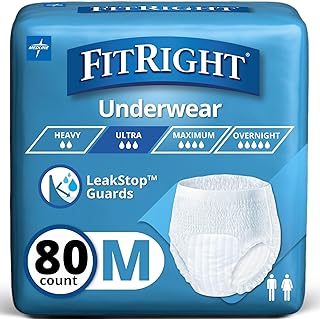 FitRight Ultra Unisex Adult Protective Underwear, Medium Size for Waist 28-40 Inches, Heavy Absorbency, Dependable Incontinence Protection, 80 Count (4 Packs of 20)