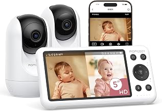 Momcozy BM04 Smart WiFi Baby Monitor with 2 Cameras, 5" 1080P Split Screen | Baby Monitor with Camera and Audio, Motion Detection, Electric Fence, Clear Night Vision, 2-Way Audio, 5000mAh Battery, BM04