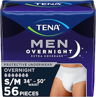 Men Overnight Incontinence Underwear, Extra Coverage S/M 34-50in 56ct | Designed to feel like regular underwear with a close fit and dependable overnight protection from leaks, odor and wetness
