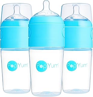 PopYum 9 oz Blue Anti-Colic Formula Making Baby Bottles, 3-Pack | #2 Medium Flow Nipples, 260 ml, BPA-Free, Natural Latch, Mixing Dispenser