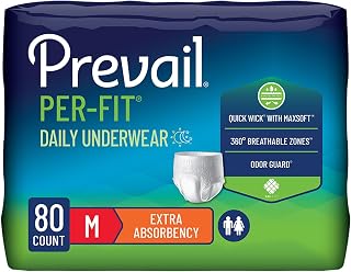 Per-Fit Daily Protective Underwear, Unisex Adult Disposable Adult Diaper for Men & Women, Extra Absorbency, Medium, 80 Count (4 Packs of 20) | Disposable, Incontinence, Extra Absorbency