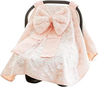 Baby Carseat Canopy Cover with Bow Stroller for Girls for Newborn, Pink | Baby Car Seat Cover Canopy Mom Nursing Cover Baby Cart Cover Carseat Nursing Breathable Cover Pink - 47.2x 35.4"