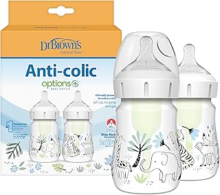 Dr. Brown's Anti-Colic Options+ Wide-Neck Baby Bottle Designer Edition Bottles, Jungle Decos, 5 oz/150 mL, Level 1 Nipple, 0m+, 2-Pack