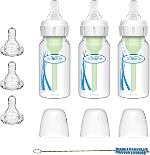 Dr. Brown's Preemie Flow Bottle Set, Anti-Colic Options+ Baby Bottles with Preemie Flow and Level T Nipples, 4oz/120mL, 0m+ – 3 Pack